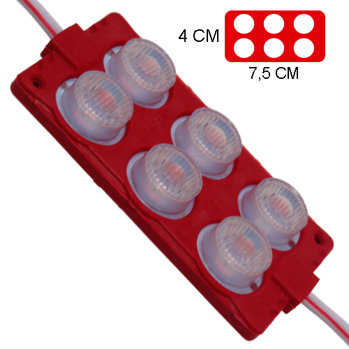 MODULO 6LED (2X3) CON DIFUSOR 3D ROJO 12V IP-67